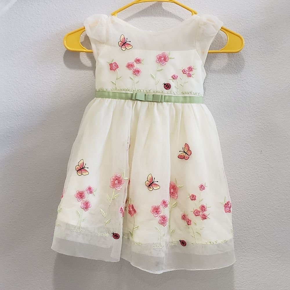 Jona Michelle Cream Dress with Pink Floral Embroidery